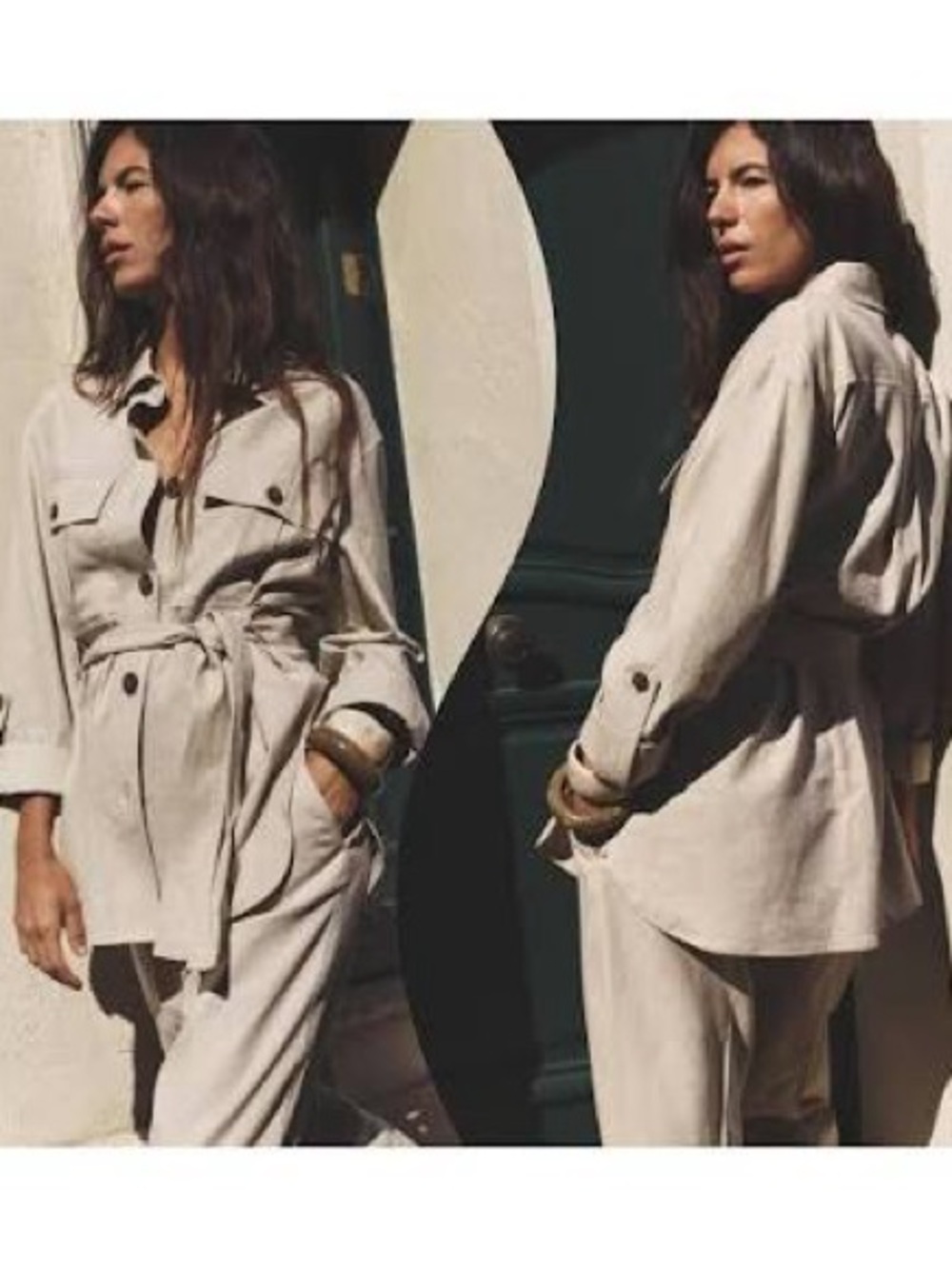 NWT ZARA Beige Utility Belted Linen shirt